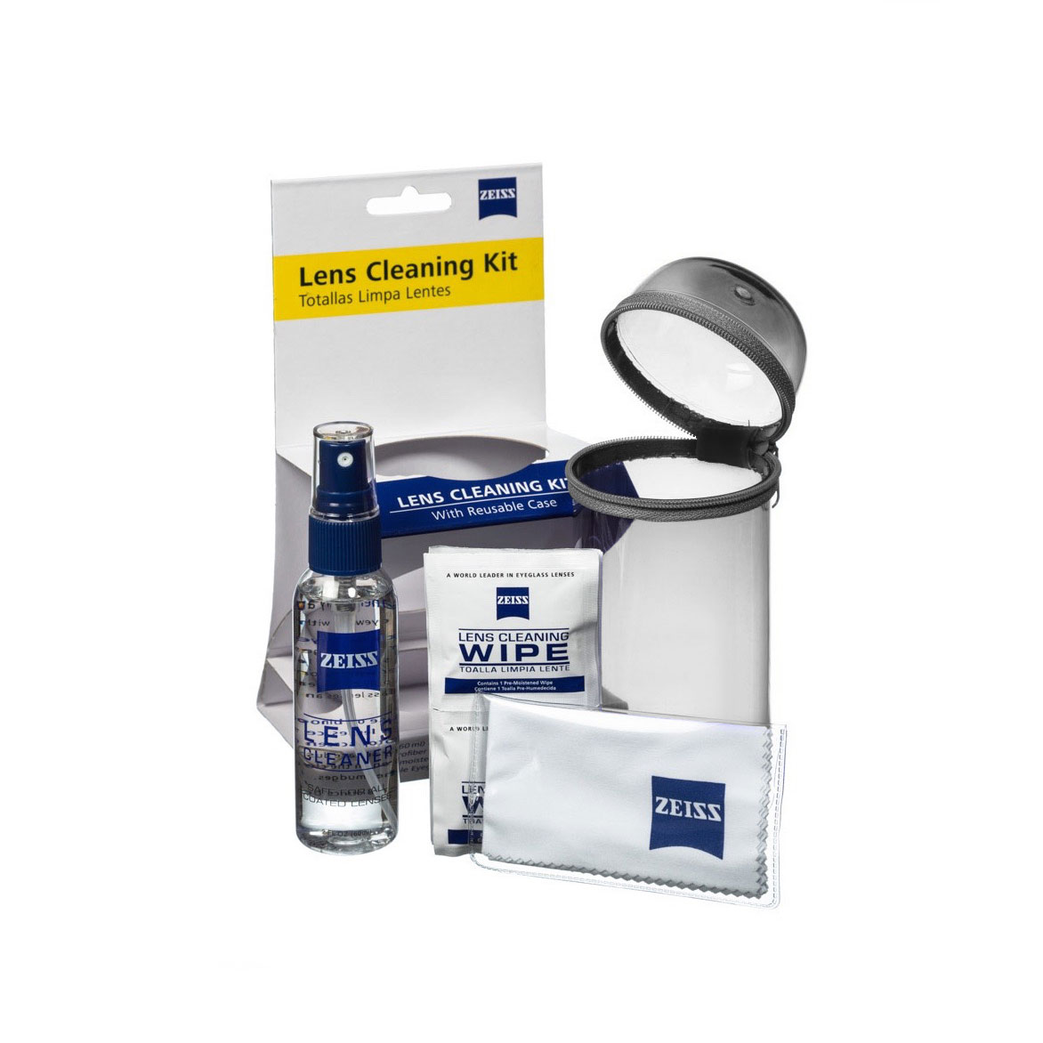 NEW Zeiss Lens Care Kit w/ Reusable Grey Case Lens Spray Wipes Cleaning